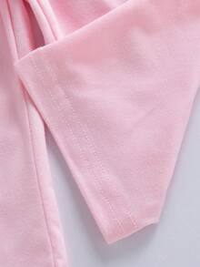 SHEIN 女婴休闲日常通勤蝴蝶结装饰圆领卫衣和阔腿运动裤套装，春秋季 - 粉色 - 查看 8