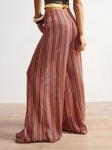 Bohemela 女士休闲针织条纹宽松阔腿裤 - 彩色 - 查看 2