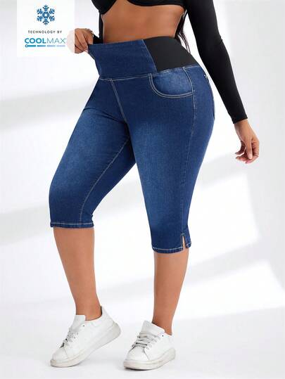 SHEIN SXY Jeans entallados de talle elástico para mujer de talla grande