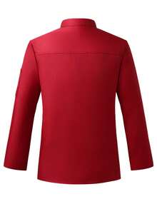Manfinity Homme Áo sơ mi đầu bếp nam tay ngắn có túi, phối màu tương phản, áo khoác đầu bếp nam, áo đầu bếp màu đỏ kiểu Trung Quốc cho nam, đồng phục công sở unisex, đồng phục tiệm bánh, áo khoác đầu bếp khách sạn màu đỏ, đồng phục nhà bếp màu đỏ cho nam. - Đỏ - Xem 2