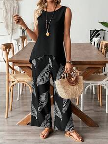 Selamara 两件套女士碎花无袖上衣和阔腿裤，夏季舒适休闲套装 - 彩色 - 查看 1
