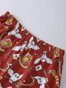 HARRY POTTER X SHEIN 女士夏季印花吊带背心和短裤睡衣套装 - 紅色 - 查看 5