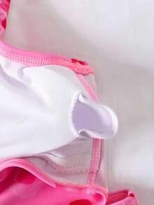 SHEIN Conjunto de traje de baño con estampado floral para niñas preadolescentes, casual para vacaciones en la playa - Rojo - Ver 3