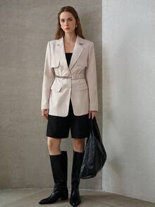 MOTF PREMIUM 时尚有型设计小众休闲通勤收腰风衣 - 杏色 - 查看 4