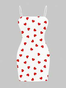 SHEIN EZwear 女士休闲简约爱心印花吊带连衣裙，夏季 - 彩色 - 查看 5