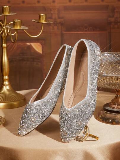 CUCCOO TILAWA 2026 Autumn New Luxury Rhinestone Decorated Flat Shoes For Women, Elegant Pointed Toe Ballet Flats, Comfortable Versatile Shiny Fashion Outdoor Flat Shoes, Suitable For Parties, Weddings And Banquets, Valentine's Day Gift Valentine's Day