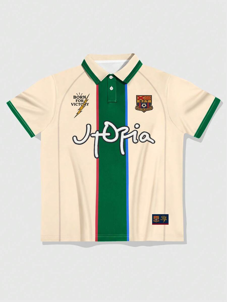 ROMWE MEN Prep Męska koszulka polo z krótkim rękawem i nadrukiem w bloki kolorów, uniwersalna, casualowa - Wielokolorowe - Zobacz 1