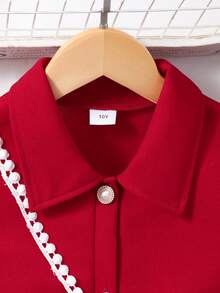 SHEIN Áo khoác cardigan tay phồng cổ bẻ màu trơn cho bé gái, kiểu dáng dễ thương mùa hè, kèm túi nhỏ. - Đỏ - Xem 3