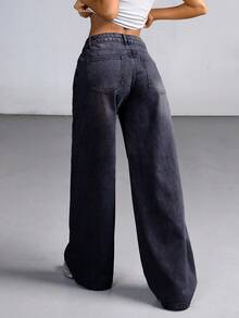 CasuGlow Women's Low Waist Heavy Wash Wide Leg Jeans - Black - View 2