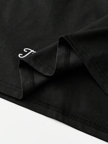 SWAVVY 男士休闲短袖刺绣字母印花T恤，夏季 - 黑色 - 查看 6