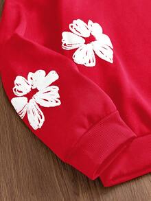 SWAVVY 男士休闲花卉针织圆领长袖套头卫衣 - 紅色 - 查看 3