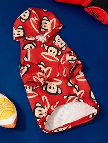 Paul Frank X SHEIN 1pc Cute Cartoon Pattern Pet Hoodie Sweatshirt, Cat/Dog Clothes, Sizes XXS-XXXXL, Extra Small To Extra Large, Monkey, Fashion - Red - View 2