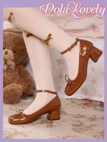 Dola Lovely Giày cao gót nữ thời trang với khóa cài trang trí nơ, đa năng cho trang phục hàng ngày. - màu nâu - Xem 10