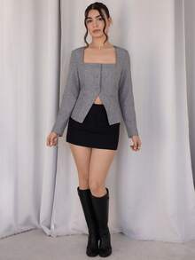 Andrea Bello Unique Neckline Design Single-Breasted Suit Jacket For Women In Autumn And Winter, Suitable For Commuting, Autumn, Casual Commuting Suit Jacket, Versatile Item, Gray Suit Jacket.,Fall - Grey - View 1