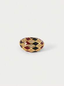 Glisma Anillo de oro de 18 quilates enchapado con diamantes en forma de rombo, anillo abierto y ajustable en negro y blanco, para fiestas, discotecas, para mamá/mujer/niña, premium, conjuntos, dinero antiguo, metálico/textura, gema, para mamá/mujer/niña, premium, vintage, elegante, para mamá/mujer/niña, gema, corazón, Día de San Valentín, oro, Pascua, viaje/playa/vacaciones, bohemio, grunge - Rojo + negro - Ver 3