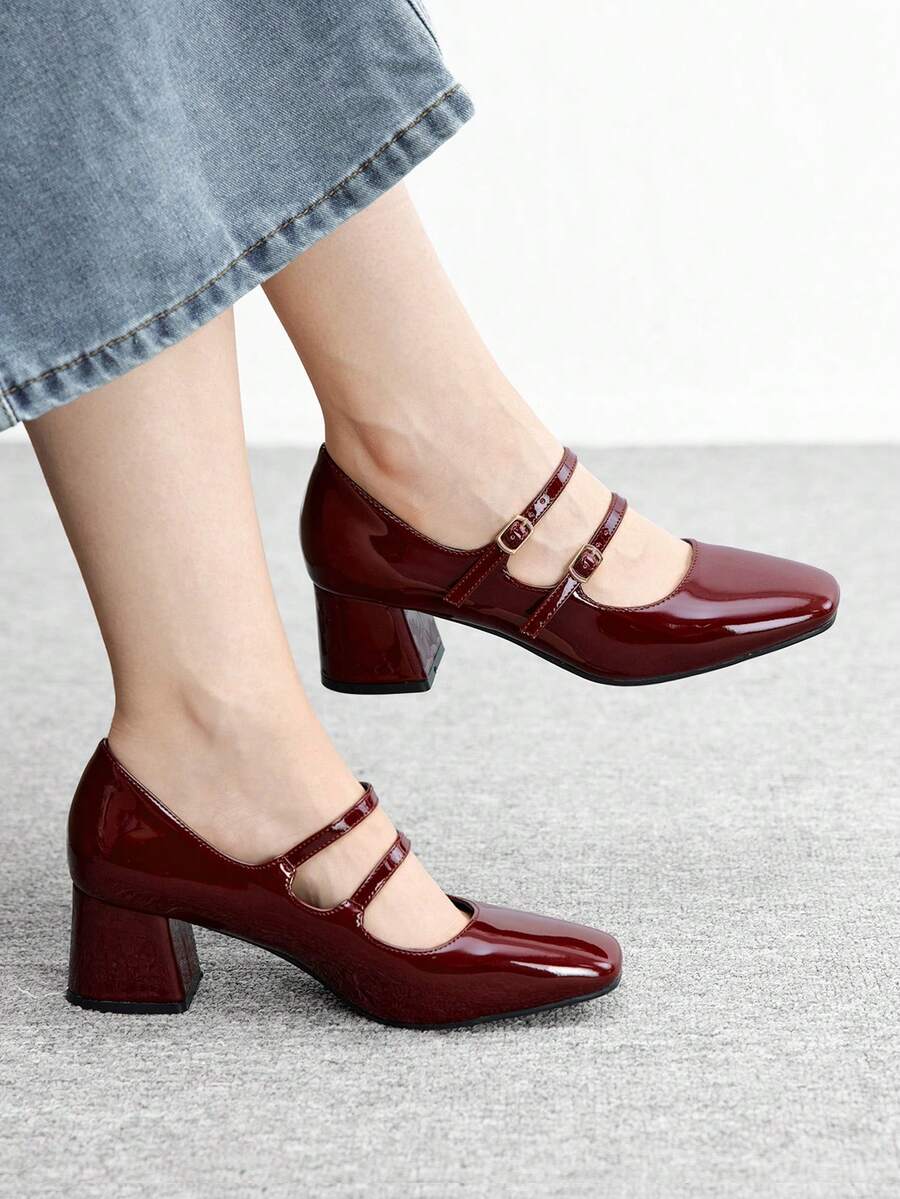 CUCCOO BIZCHIC Women's Simple Mary Jane Platform High Heel Shoes, Halloween Valentine's Day Spring Shoes - Bordeaux - View 1