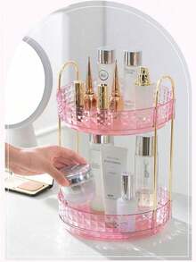 1 PC Large Capacity 360 Degree Rotating Adjustable DIY Plastic Simple Transparent Spinning Organizer Rack Bathroom Vanity Desktop Display Storage Shelf Multi-Scene Home Organization Countertop Decor - Multicolor - View 6