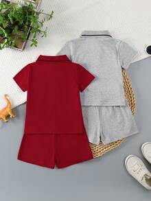 SHEIN Genkimix Kids 2-5件/套 新款婴儿幼儿夏季短袖polo衫 时尚婴幼儿服装套装，2套4件组合 - 彩色 - 查看 2