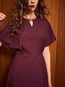 Uhlyne 女士长裙，简约设计，适合通勤、聚会和休闲穿着，夏季款 - Bold Plum - 查看 6