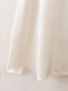 Franclia Champagne White Satin Waist Slimming A-Line Skirt, High Waisted For Women, Spring/Summer - Beige - View 4