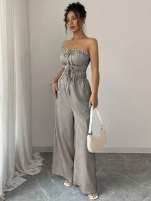 Elenzga 女士时尚休闲条纹印花连体裤 - 随机花卉图案 - 彩色 - 查看 3