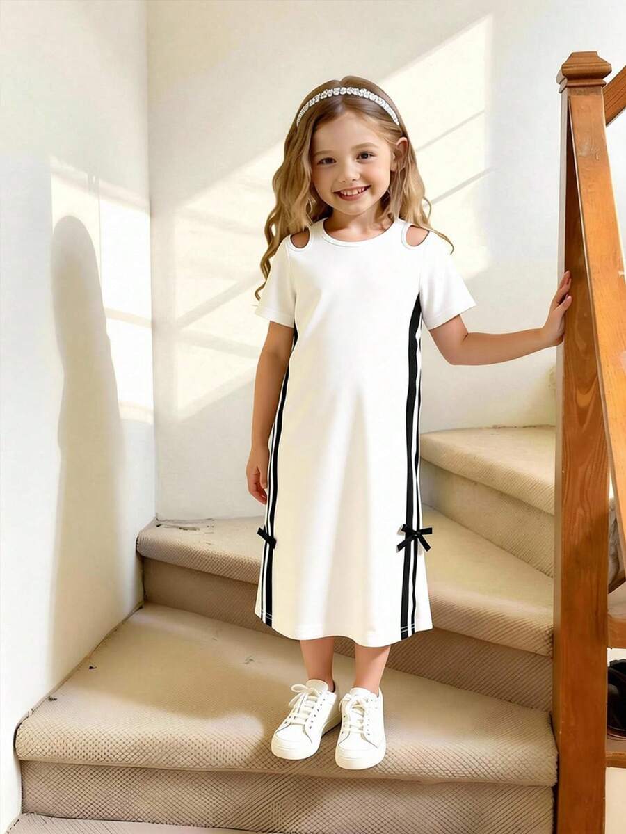 SHEIN Rochie lungă fără mâneci, cu imprimeu color block, pentru fete - Multicolor - Vizualizare 1