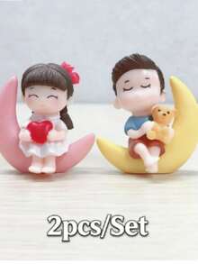 2pcs/Set Couple & Moon Pattern Decoration Craft, Small Cartoon Decorative Object For Home Decor Best Gifts Birthday Graduation - Multicolor - View 5