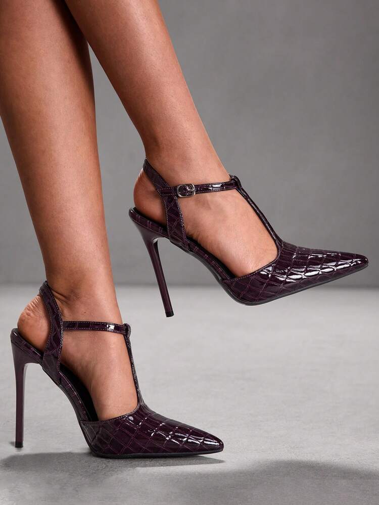 CUCCOO SZL Women's Burgundy Color High Heel Pumps With Buckle Decor For Christmas Valentine's Day
