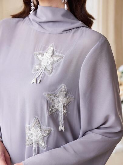 Al Najma Vestido holgado de estilo árabe con bordado de cuentas elegante para mujer, otoño