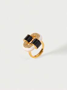 Nhẫn đơn nữ, Cao cấp/Cổ điển/Sang trọng, Mạ vàng 18K, Quyến rũ/Cổ điển, Dành cho Mẹ/Phụ nữ/Cô gái/Mẹ, Mùa hè/Đi biển/Dạ hội/Tiệc tùng, Nhiều lớp/Đá quý/Hạt cườm/Pha lê - Vàng đen + trắng - Xem 3