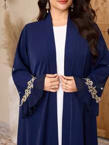 Al Najma Áo Abaya thanh lịch đính đá dành cho nữ cỡ lớn - Màu xanh hải quân - Xem 6