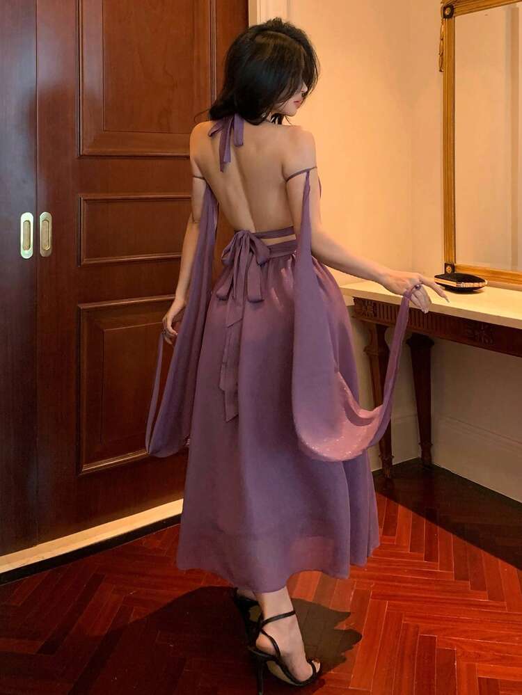 Women's Summer Halter Neck Camisole & Tie Waist Skirt 2 Pieces Set