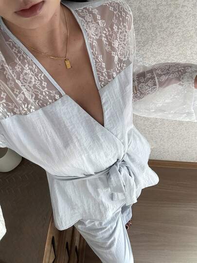 DAZY Charming Lace Patchwork Women's Pajama Set