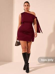 SHEIN BAE Plus Size Women Asymmetric Cold Shoulder Black Top, Suitable For Commute, Dates, Afternoon Tea