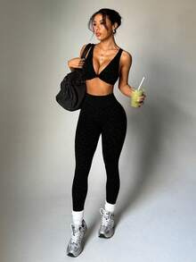 Dewbera 1 Set Women Leopard Print Twist Cross Yoga Running Fitness Exercise Sports Bra And Leggings Suit - Black - View 4