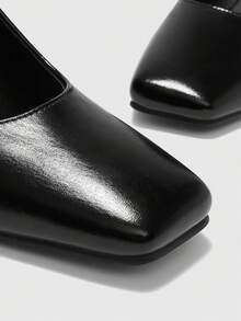 CUCCOO BIZCHIC Women's Square Toe Chunky Heel PU Leather Slip-On Shoes, Fashionable Minimalist Comfortable For Daily, Party, Banquet Valentine's Day - Black - View 8