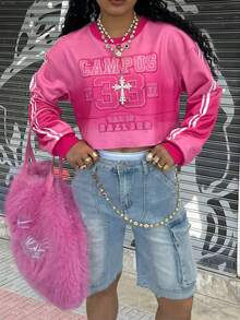 Rovax Women's Letter Print Crew Neck Loose Fit Long Sleeve Casual Sweatshirt - Multicolor - View 3