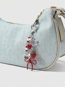 ROMWE Kawaii 1 新款 Y2k 甜美酷炫精致时尚复古个性化红色系列仿水晶仿珍珠星星爱心树脂草莓镂空蝴蝶结 DIY 钥匙扣包包挂件水杯挂件手机挂件，固定粘贴式爱心饰品，适合女孩女士日常佩戴，节日礼物 - 紅色-77 - 查看 6