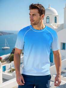 CoralVoy Men's Ombre Color Beach Vacation Rash Guard - Blue - View 3
