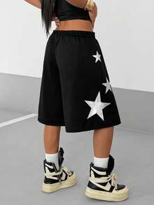 SHEIN HypeZone Women's Star Print Loose Shorts - Black - View 3