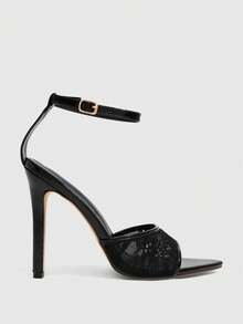 CUCCOO SZL Giày cao gót quai mảnh màu đen tối giản, đơn giản dành cho nữ - màu đen - Xem 3