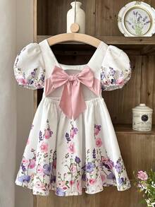 LMoss Kids 少女碎花泡泡袖方领雪纺连衣裙 - 彩色 - 查看 3