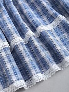 Sweetra Women's Chic Plaid Retro Sexy Slim Fit Elegant College Style Vacation Versatile Comfortable Casual Blue Dress, Spring/Summer - Blue - View 4