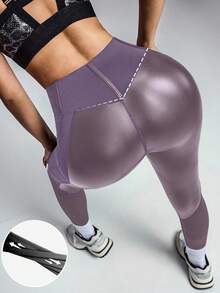 Innovista 女士高腰无缝撞色马术裤 - 紫色 - 查看 5