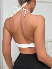 3件装女士无缝挂脖系带文胸，模压罩杯，舒适纯色简约日常文胸，可外穿 - 彩色 - 查看 2