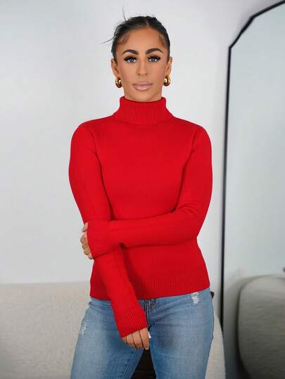 SAYEHFBABY Women Casual Solid Color High Collar Fleece Sweater For Winter For New Year Clothes,Long Sleeve Tops Knit Pullover Fall Outfit