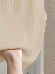 SHEIN Franclia Camiseta sin mangas de mujer de punto acanalado, elegante y de moda - Caqui - Ver 3