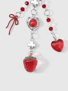 ROMWE Kawaii 1款全新创意、精致、简约、休闲百搭的甜美高性价比红色仿水晶圆珠、串珠十字架、蝴蝶结、亚克力爱心草莓钥匙扣、包包挂件、水杯挂件、手机挂件，固定粘贴式爱心饰品，适合女孩和女士日常佩戴，节日礼物 - 紅色-16 - 查看 10