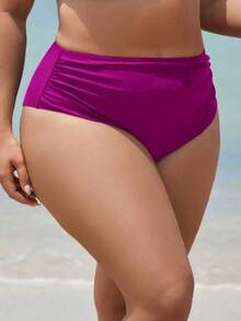 Swim Lushoire Quần bikini xếp ly màu trơn dành cho nữ cỡ lớn - Màu Hồng Tươi - Xem 4