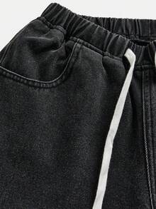 SHEIN Teen Girls' Casual Everyday Washed Elastic Waist Jeans - Black - View 4